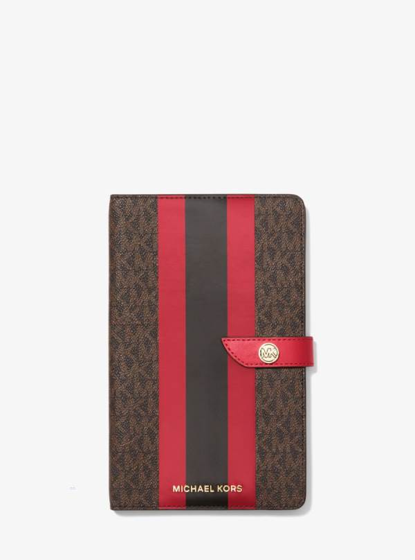 Damske Zápisník Michael Kors Medium Logo Stripe Červené - Doplnky Michael Kors Slevy | ZSRNK-3986